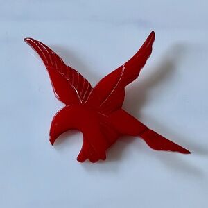 Vintage Bakelite Brooch Red Bird